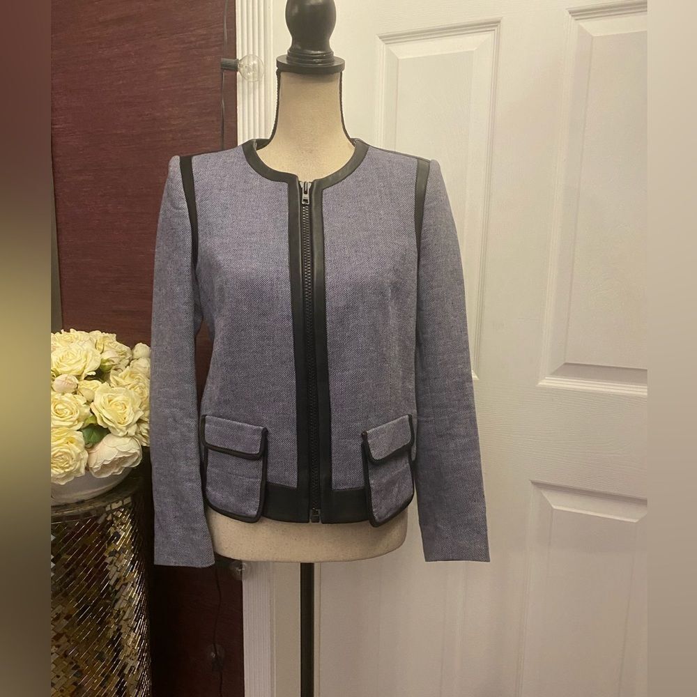 Sandro tweed pattern/ genuine lamb leather trimmed jacket, S